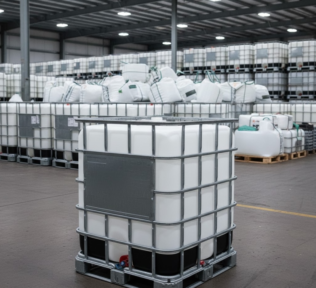 Single reconditioned IBC in warehouse